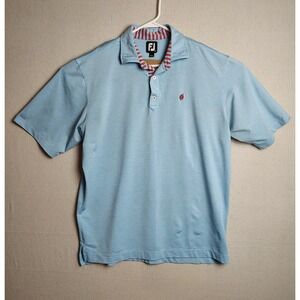 Foot Joy Golf Polo Shirt Performance Stretch Red Accents Light Blue Large E‎